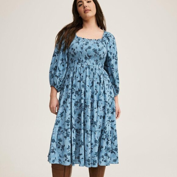 NWT TORRID FLORAL SKATER MIDI DRESS - SIZE 3 - Picture 1 of 10